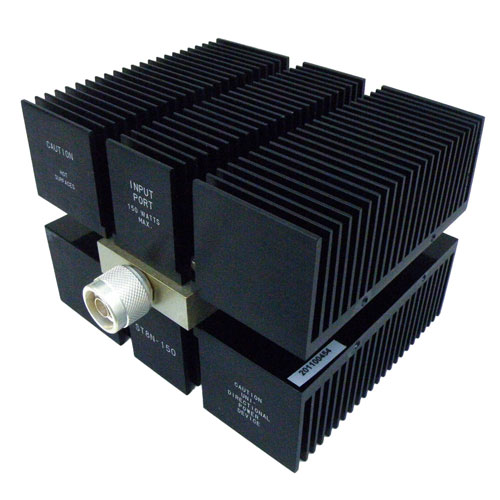 N Male (Plug) Termination (Load) 150 Watts High Power To 8 GHz, Black Anodized Plated Aluminum Alloy, 1.5 VSWR, 2.5 KWatts Peak Power ST8N-150