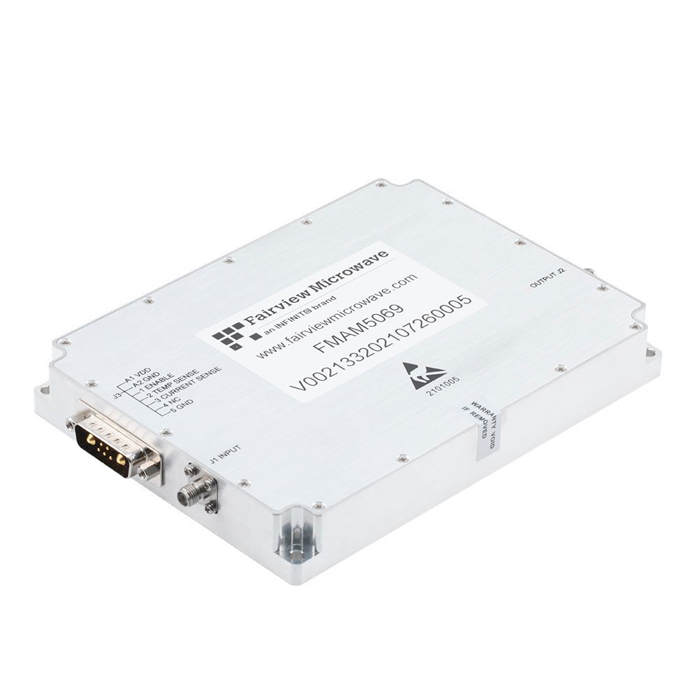 43 dB Gain High Power GaN Amplifier at 20 Watt Psat Operating from 6 GHz to 10 GHz with SMA