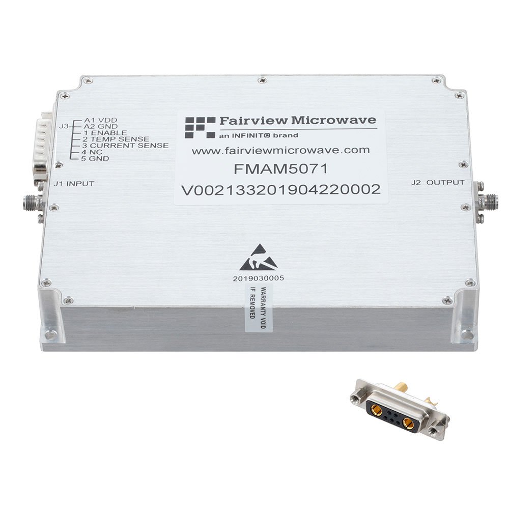 43 dB Gain High Power GaN Amplifier at 20 Watt Psat Operating from 8 GHz to 12 GHz with SMA