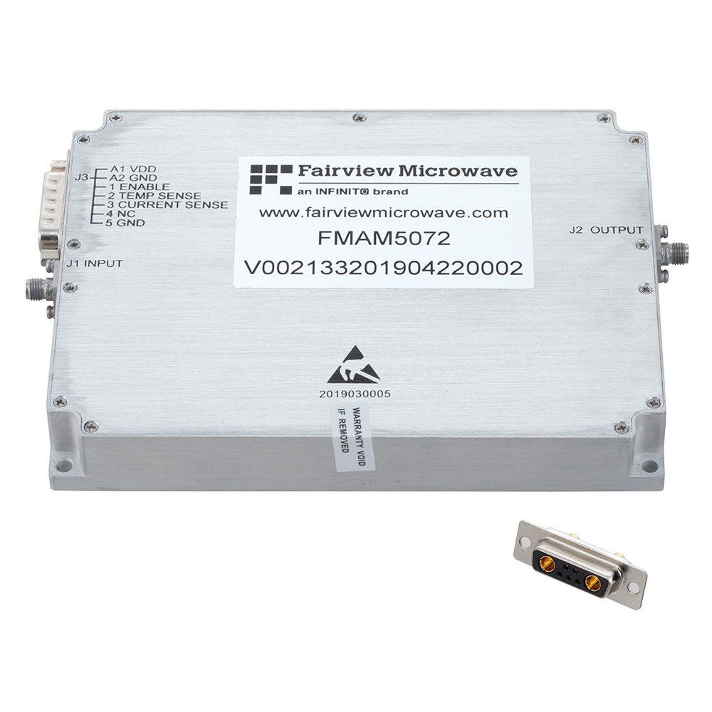 46 dB Gain High Power GaN Amplifier at 40 Watt Psat Operating from 8 GHz to 12 GHz with SMA