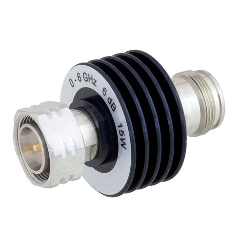 6 dB Fixed Attenuator 4.310 Male (Plug) to 4.310 Female (Jack) Up to 6 GHz Rated to 15 Watts