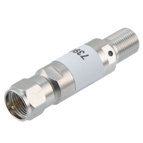 3 dB Fixed Attenuator, 75 Ohm F Male to 75 Ohm F Female Brass TriMetal