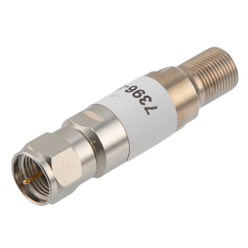 6 dB Fixed Attenuator, 75 Ohm F Male to 75 Ohm F Female Brass TriMetal