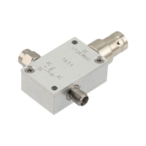 1 GHz to 6 GHz SMA High Current Bias Tee, Rated 7 Amps and 100 Volts