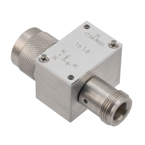 0.5 GHz to 2 GHz N Type High Current Bias Tee, Rated 7 Amps and 100