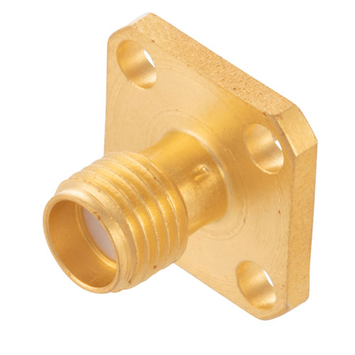 RT SMA Female Connector Solder Cup Terminal Solder Attachment 4 Hole Flange , .340 inch Hole Spacing