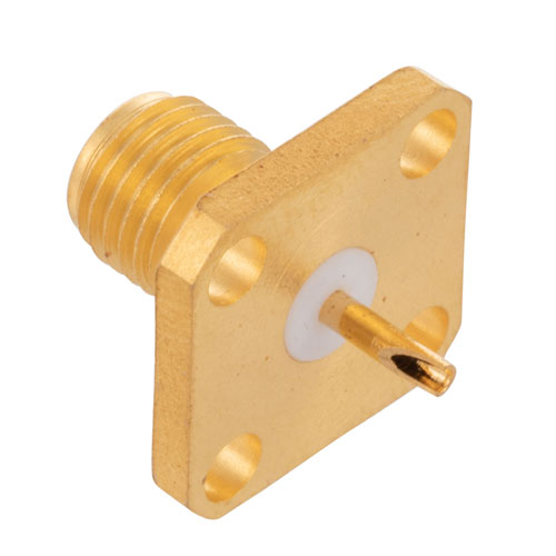 RT SMA Female Connector Solder Cup Terminal Solder Attachment 4 Hole Flange , .340 inch Hole Spacing