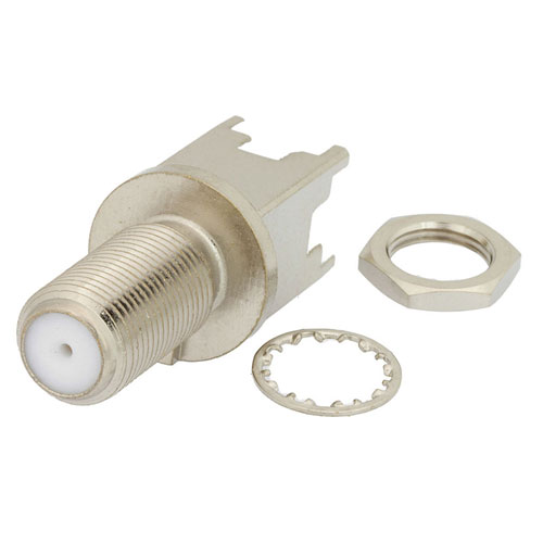 RF PCB Connector, 75 Ohm F Female Bulkhead Mount Connector Solder