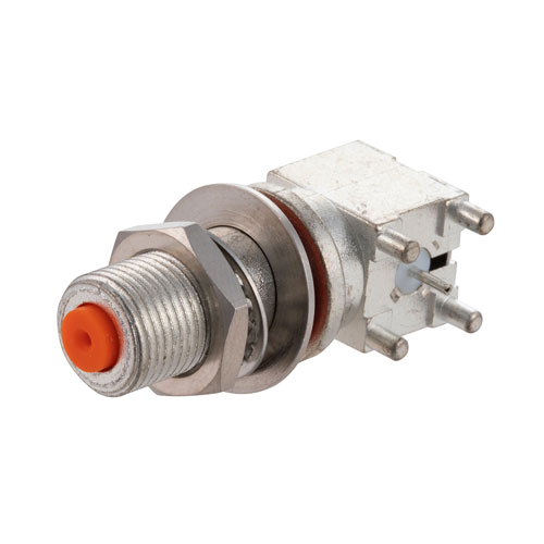 RF PCB Connector, 75 Ohm F Female Right Angle Bulkhead Mount Connector