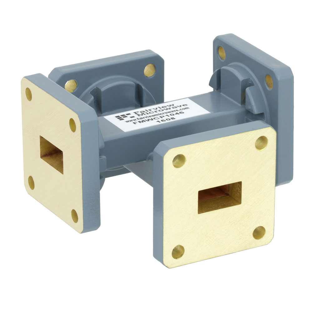 50 dB WR-51 Waveguide Crossguide Coupler with Square Cover Flange from 15 GHz to 22 GHz in Copper Alloy