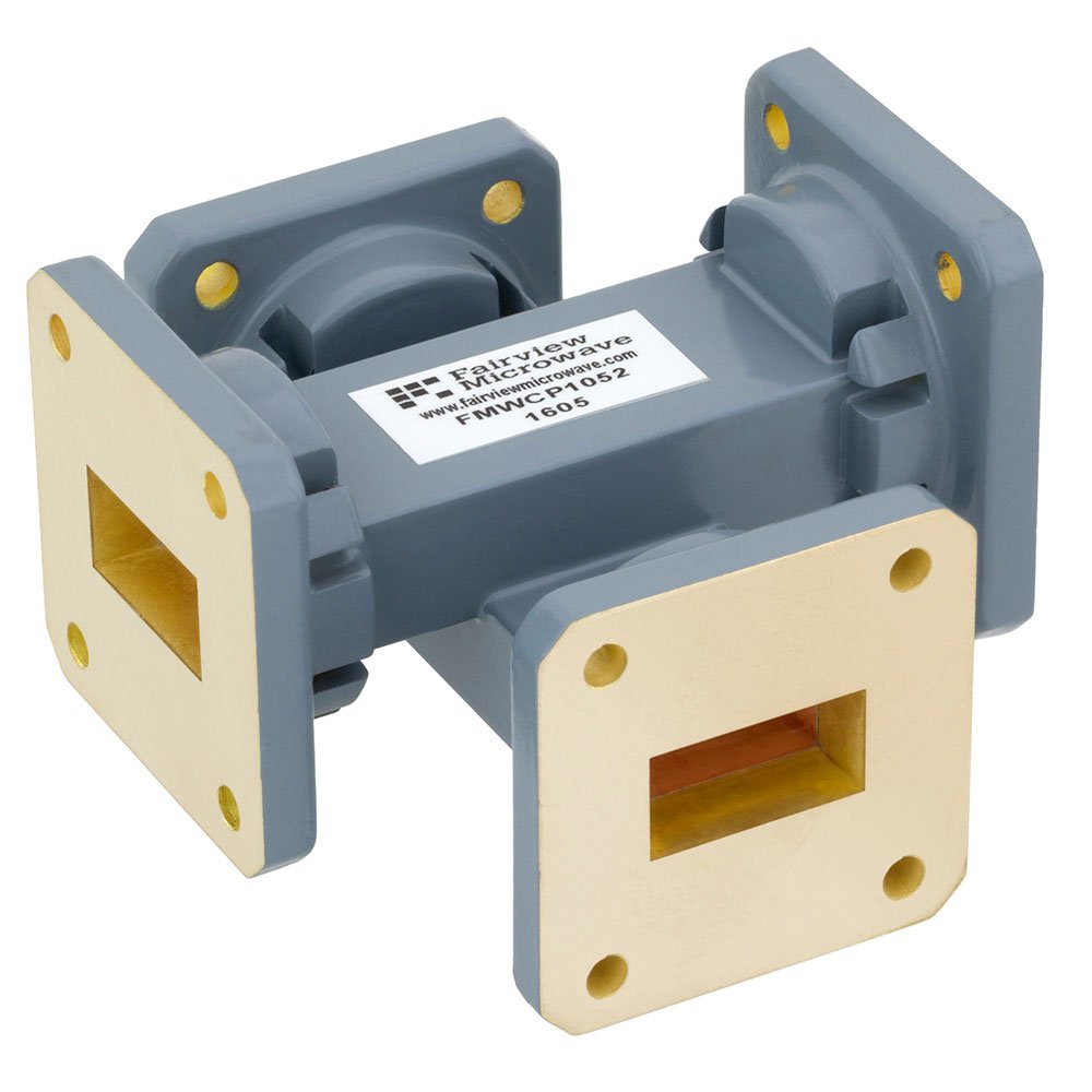 30 dB WR-75 Waveguide Crossguide Coupler with Square Cover Flange from 10 GHz to 15 GHz in Copper Alloy