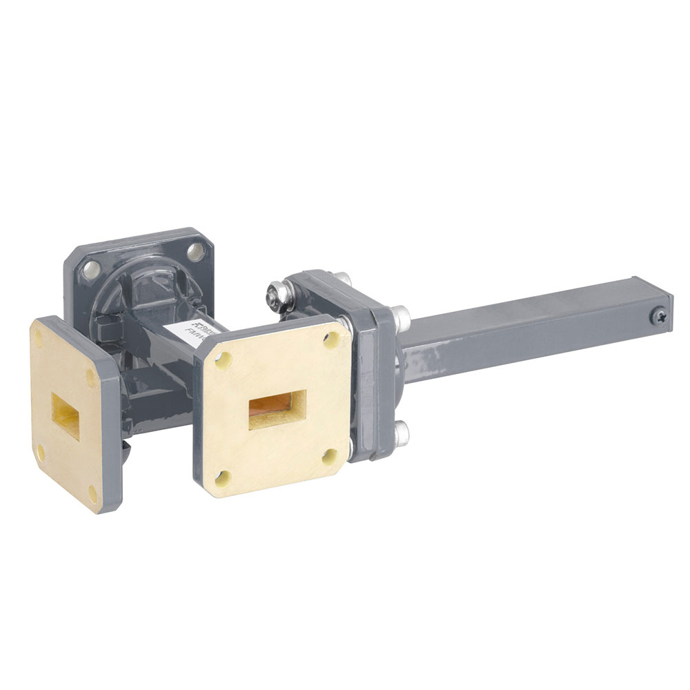 20 dB WR-51 Waveguide Crossguide 3 Port Coupler with Square Cover Flange from 15 GHz to 22 GHz in Bronze
