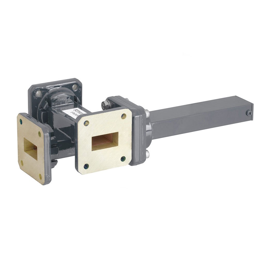 30 dB WR-75 Waveguide Crossguide 3 Port Coupler with Square Cover Flange from 10 GHz to 15 GHz in Bronze