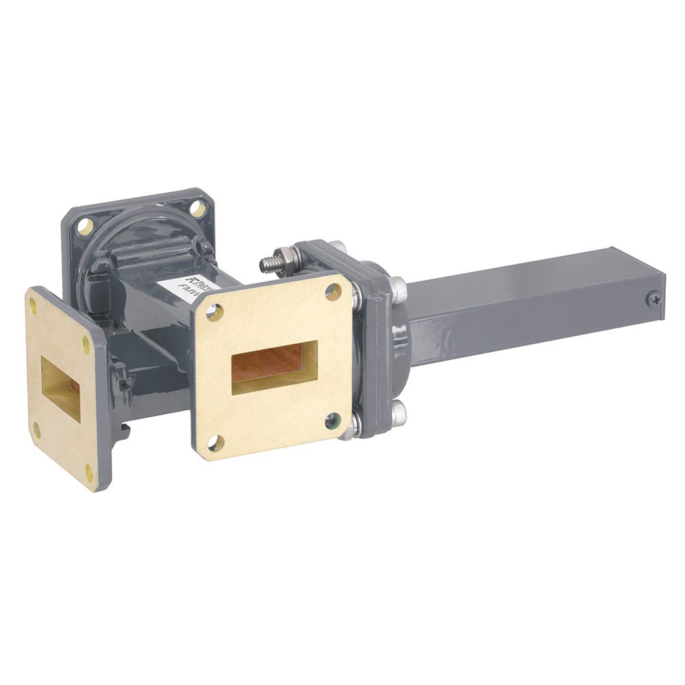 20 dB WR-90 Waveguide Crossguide 3 Port Coupler with UG-39/U Square Cover Flange from 8.2 GHz to 12.4 GHz in Bronze