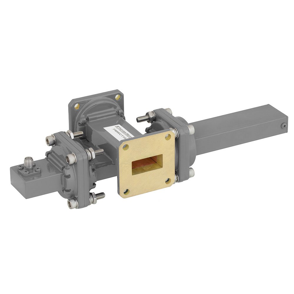 30 dB WR-90 Waveguide Crossguide Coupler with UG-39/U Square Cover Flange and SMA Female Coupled Port from 8.2 GHz to 12.4 GHz in Bronze