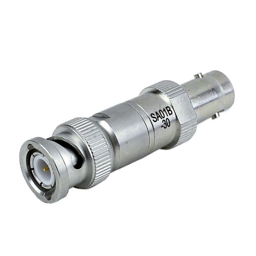 30 dB Fixed Attenuator BNC Male (Plug) to BNC Female (Jack) Up to 1 GHz Rated to 0.5 Watts