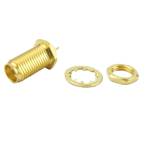 SMA Female (Jack) Bulkhead Connector Solder Cup Terminal, Solder, Gold Plated Stainless Steel