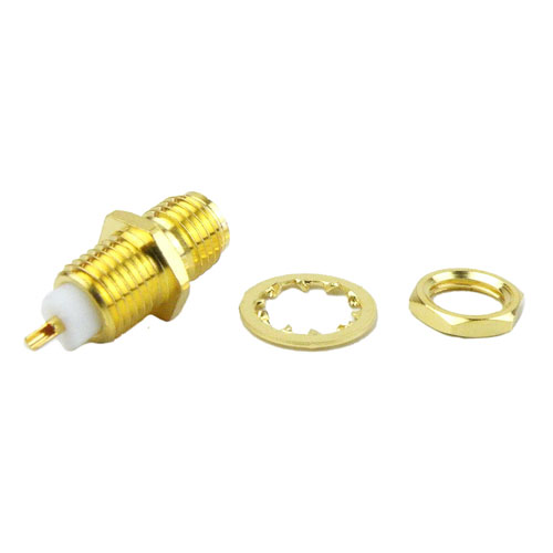SMA Female (Jack) Bulkhead Connector Solder Cup Terminal, Solder, Gold