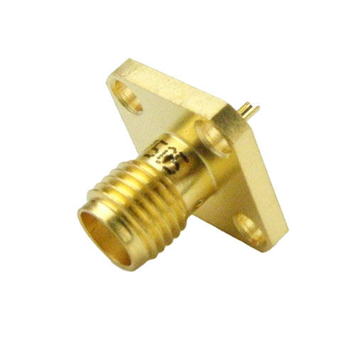 SMA Female (Jack) Connector Solder Cup Terminal 4 Hole Flange (Panel Mount), Solder