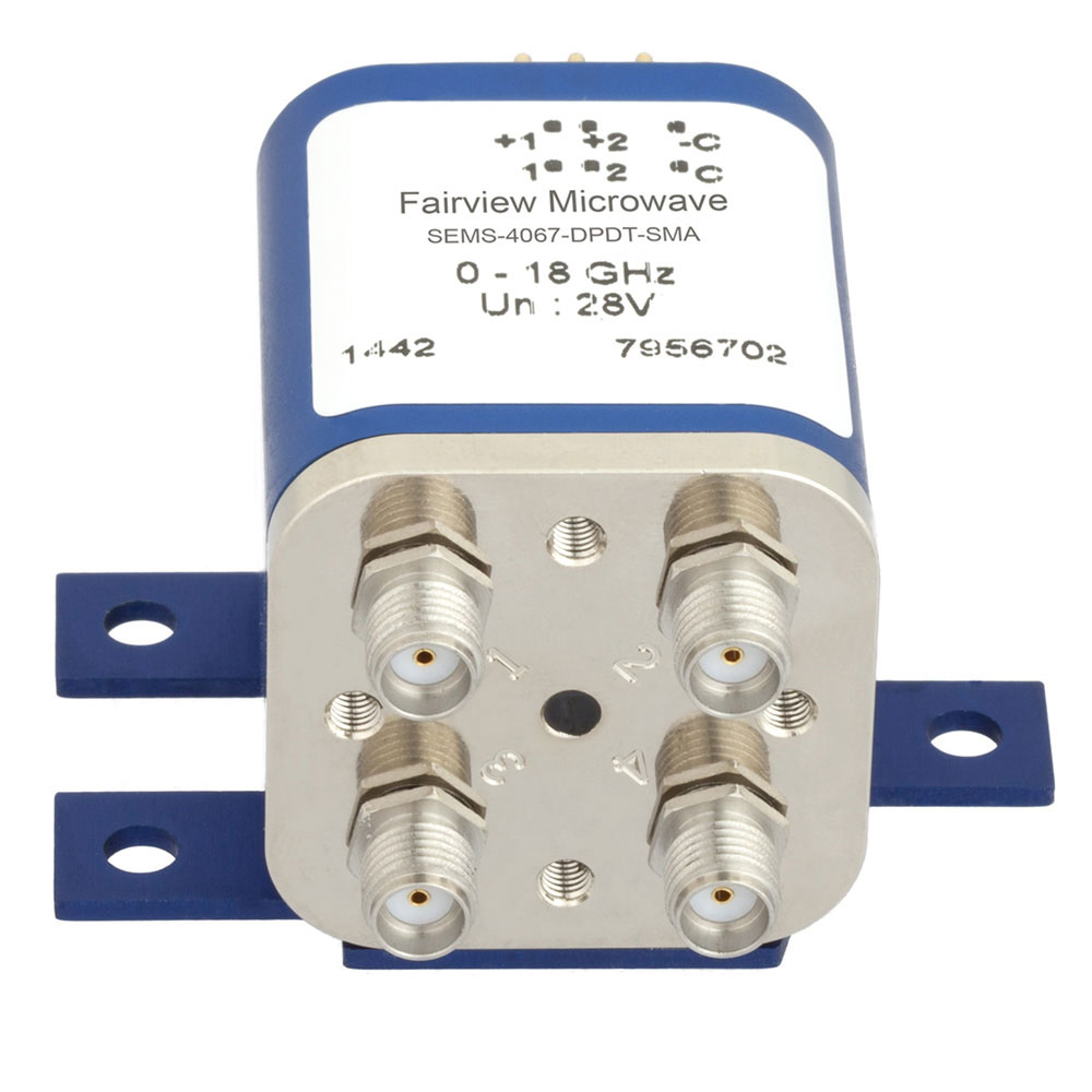 Transfer Latching Electro-Mechanical Relay Switch From DC to 18 GHz, 100 Watts with Indicators, SMA