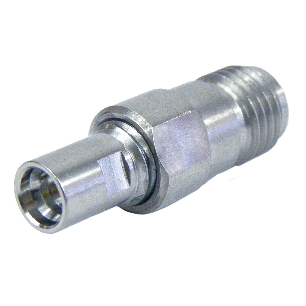 SMA Female (Jack) to SMP Male (Plug) Full Detent Adapter, Passivated  Stainless Steel Body, High Temp, 1.2 VSWR