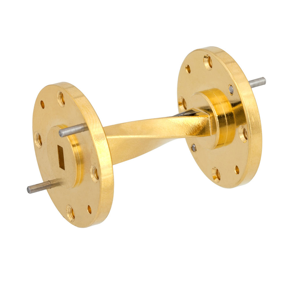 WR-19 90 Degree Waveguide Twist Using a UG-383/U-Mod Flange And a 40 GHz to 60 GHz Frequency Range