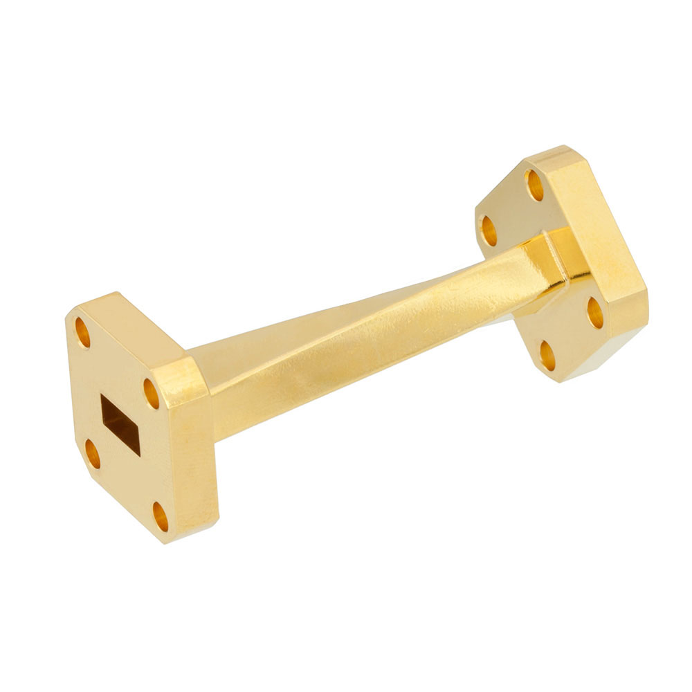 WR-28 45 Degree Waveguide Left-hand Twist Using a UG-599/U Flange And a 26.5 GHz to 40 GHz Frequency Range
