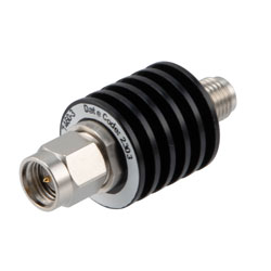 3 dB Fixed Attenuator SMA Male (Plug) to SMA Female (Jack) Up to 12.4 GHz Rated to 5 Watts, Black Aluminum Body, 1.25:1 VSWR