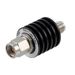 6 dB Fixed Attenuator SMA Male (Plug) to SMA Female (Jack) Up to 12.4 GHz Rated to 5 Watts, Black Aluminum Body, 1.25:1 VSWR