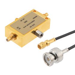 Ultra-Wide Band Kelvin Bias Tee, 100 MHz - 110 GHz, 1.0 mm Female input, 1.0 mm Male output, SMC Male bias, Rated to 0.4A and 16V DC