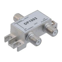 75 Ohm Diplexer, 20 to 862 MHz Low Pass, 950 to 2300 MHz High Pass, Type F Female