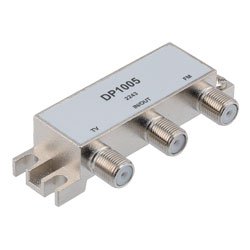 75 Ohm Diplexer, 5 to 68 MHz and 125 to 1000 MHz TV Band, 87 to 108 MHz FM Band, Type F Female
