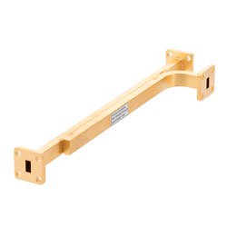 20 dB WR-28 Waveguide Broadwall Coupler with UG-599/U Square Cover Flange and E-Plane Coupled Port from 26.5 GHz to 40 GHz in Brass Copper